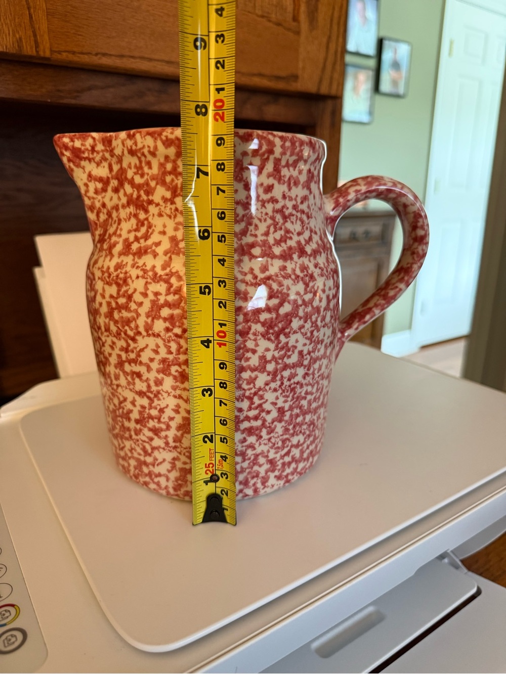 Roseville Pottery Spongeware: Red Speckled Ceramic Pitcher - Picture 8 of 8